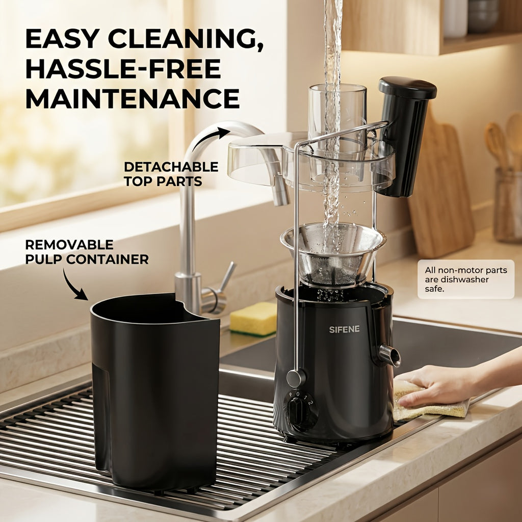 SiFENE Small Stainless Steel Centrifugal Juicer Machine for Fresh Fruit & Vegetable Juices - Easy-Clean, Home Kitchen Essential for Healthy Diets & Fitness Lifestyles, - Perfect for Juices, Sorbet, Milk Shakes, Ice Slushies, and Smoothies, Gray.