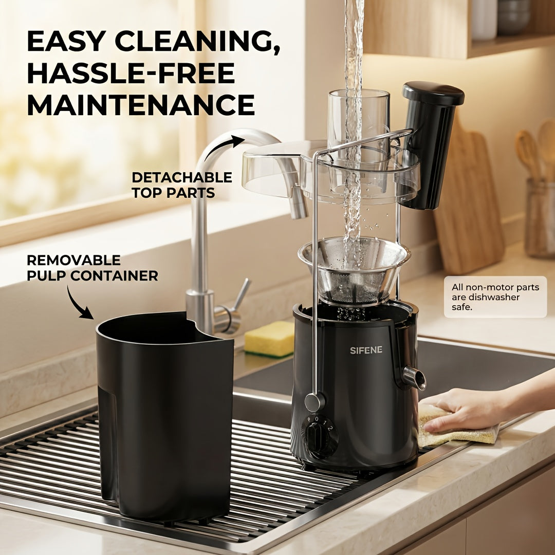 SiFENE Small Stainless Steel Centrifugal Juicer Machine for Fresh Fruit & Vegetable Juices - Easy-Clean, Home Kitchen Essential for Healthy Diets & Fitness Lifestyles, - Perfect for Juices, Sorbet, Milk Shakes, Ice Slushies, and Smoothies, Gray.
