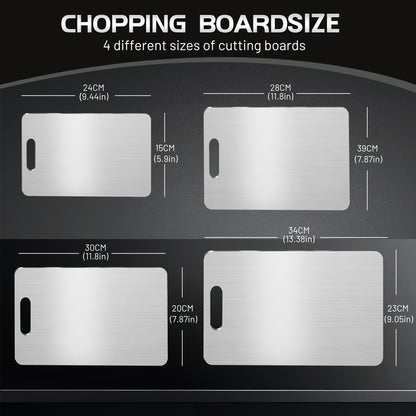 Titanium Steel Cutting Board Set 3/4pcs - Dual-Sided Food-Grade Stainless Steel Kitchen Chopping Board for Meat Vegetables Fruit