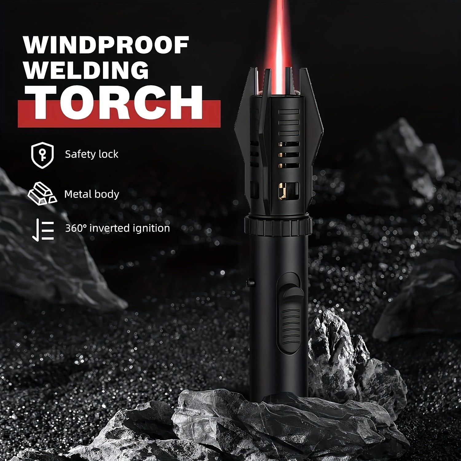 Adjustable Red/Blue Flame Windproof Torch Lighter with Safety Lock - Refillable Butane Lighter for Camping, Candles, BBQ & Fireplace - Durable Aluminum Alloy Gift for Men, Women (Valentine's Day, Mother's Day, Father's Day), Fireplace Lighter | Premium Gi