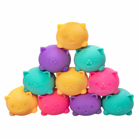 NeeDoh Cool Cat Squishy Fidget Toy by Schylling - Dough-Filled Stress Relief Squeeze Ball, 8 Facial Expressions, Pack of 3 Assorted Colours, Gift for Kids & Adults
