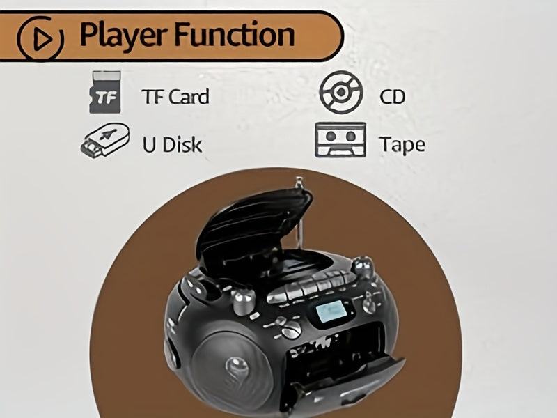 Retekess TR630 CD & Cassette Player Combo, Portable Boombox, AM/FM Radio, Supports Stereo Sound, USB, Micro SD, CD Player for Home, with Recording, MP3 Playback, Tape Recording, TF/USB Drive, Headphone Jack, Stereo Sound, Bass Boost Function