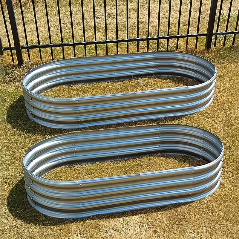 2pcs Galvanized Raised Garden Bed Kit, Galvanized Planter Garden Boxes Outdoor, Oval Large Metal for Vegetables (2 Plant Beds In 1 Box)