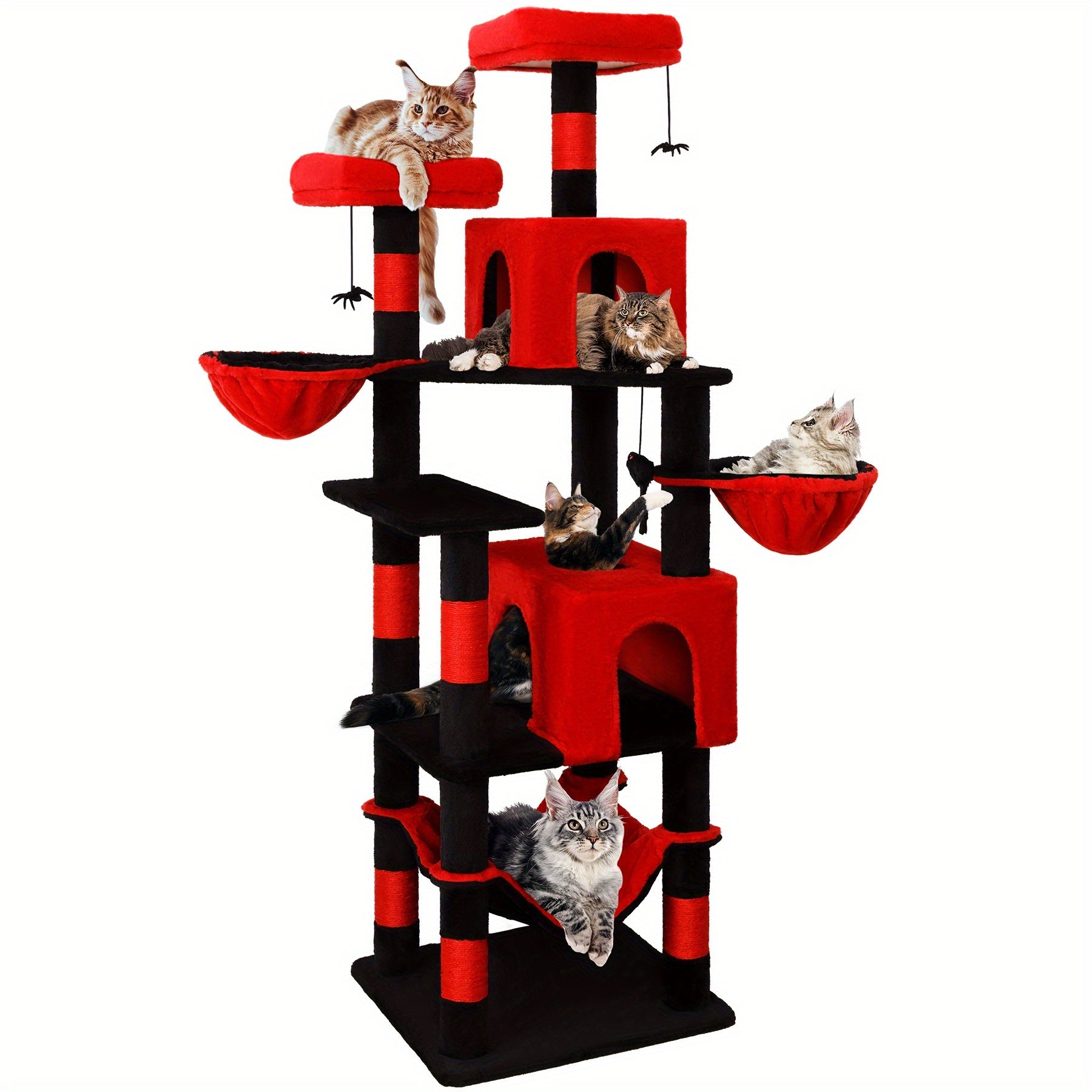 Large Cat Tree Tower 71–84 Inch – Multi-Level Cat Condo with Scratching Posts, 2 Perches, 2 Cat Houses & Dangling Toy for Large Indoor Cats