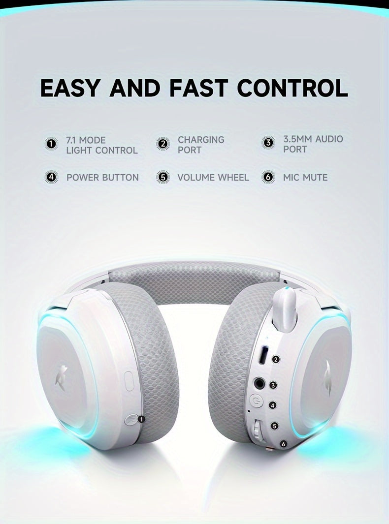 Picun Wireless Gaming Headset 7.1 Surround Sound – 2.4GHz USB Headphones, 100-Hr Battery, Noise Cancelling Mic, RGB Light, Compatible with PC PS5 PS4, Great Gift for Gamers