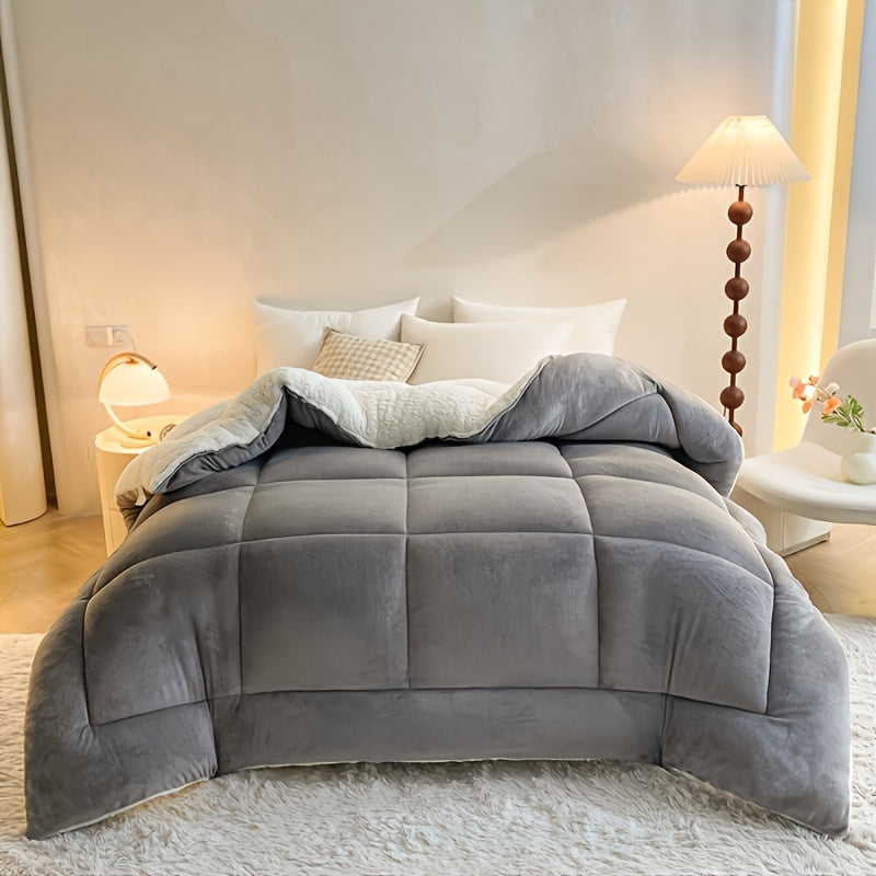 Thickened Winter Comforter Quilt with Coral Fleece Filling – Warm Heavyweight Blanket for Single Bed, Soft Lamb Fleece Cotton Quilt for Autumn & Winter, All-Season Cozy Bedding Duvet