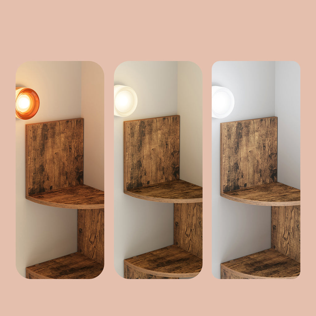 Corner Shelf, 5-Tier Floating Wall Shelf with Zigzag Design, Bookshelf, Rustic Brown