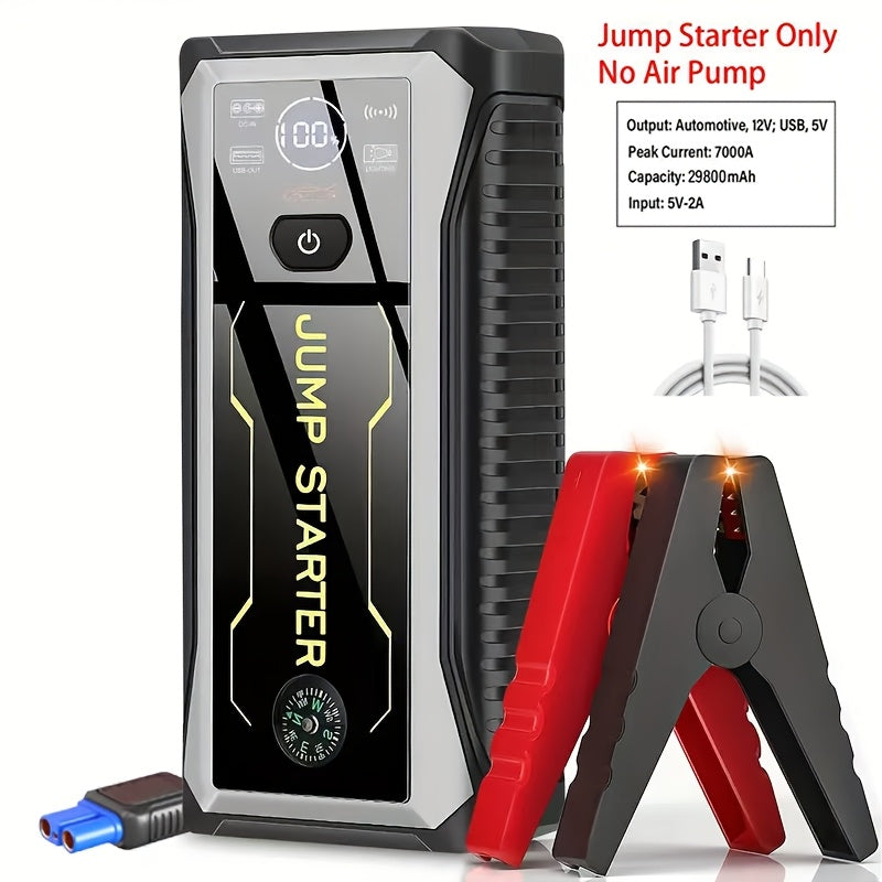 7000A Peak Car Jump Starter Only Optional 7000A Peak Portable Car Jump Starter With Air Pump, Jump Starter Para, Car Accessories Tools, LED Light, Tire Inflator Battery Booster With Led Flashlight And Jumper Cable, Car Battery Charger, Power Bank