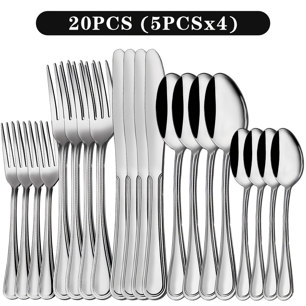 20/22/24/40/60/80/120pcs Stainless Steel Cutlery Set, Suitable for Home Kitchen Restaurant Hotel, Kitchen Utensils Set, Mirror Polished, Dishwasher Safe, Perfect for Gifts And Weddings. Local Warehouse, Kitchen Additions