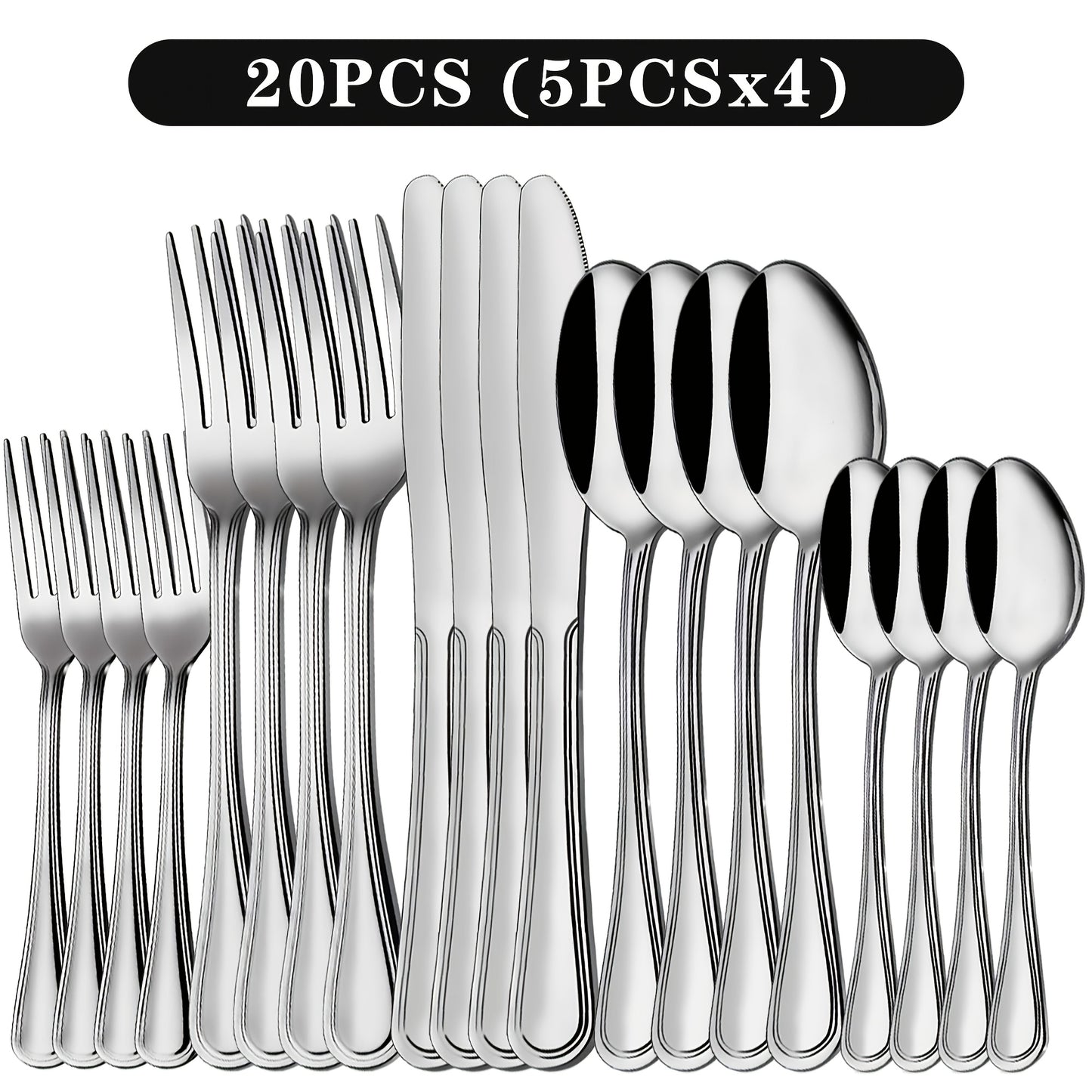 Stainless Steel Cutlery Set Multi-Size 20-120pcs – Mirror Polished Flatware for Home Kitchen Restaurant Hotel, Dishwasher Safe, Perfect for Weddings & Gifts