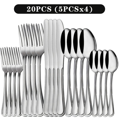 Stainless Steel Cutlery Set Multi-Size 20-120pcs – Mirror Polished Flatware for Home Kitchen Restaurant Hotel, Dishwasher Safe, Perfect for Weddings & Gifts