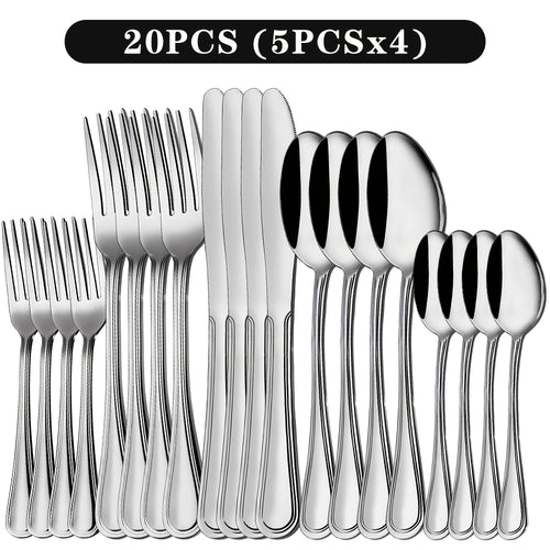 Stainless Steel Cutlery Set Multi-Size 20-120pcs – Mirror Polished Flatware for Home Kitchen Restaurant Hotel, Dishwasher Safe, Perfect for Weddings & Gifts