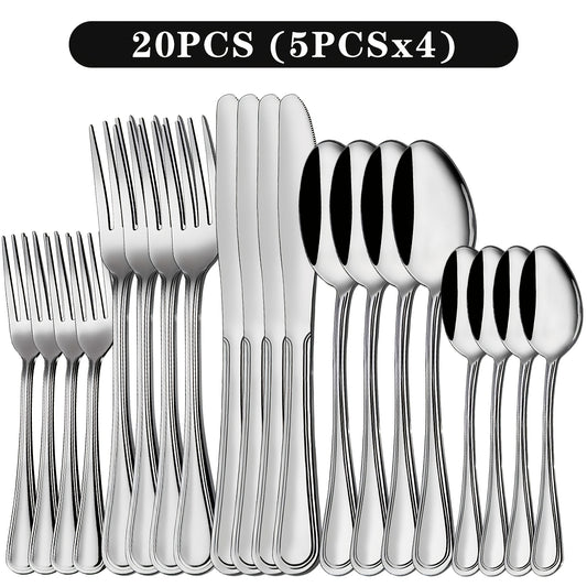 20/22/24/40/60/80/120pcs Stainless Steel Cutlery Set, Suitable for Home Kitchen Restaurant Hotel, Kitchen Utensils Set, Mirror Polished, Dishwasher Safe, Perfect for Gifts And Weddings. Local Warehouse, Kitchen Additions