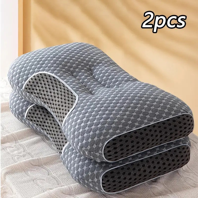Knitted Ergonomic Pillow 1100G Filling – 9-Hour Neck Support, Hypoallergenic Removable Washable Cover, Breathable Moisture-Wicking | Bedroom Decorative Cushion for All Seasons | 1pc & 2pc | White & Grey | ShopVora CA