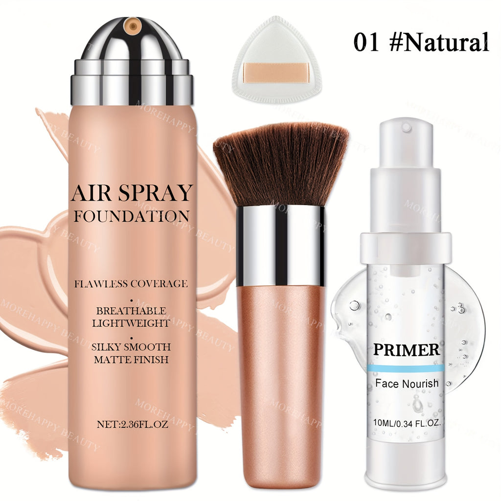 Liquid Foundation Full Coverage Set – Oil Control Moisturizing Formula + Makeup Lotion & 3 Powder Puffs – Natural, Beige & Nude Shades for All Skin Types – Concealer Foundation Kit