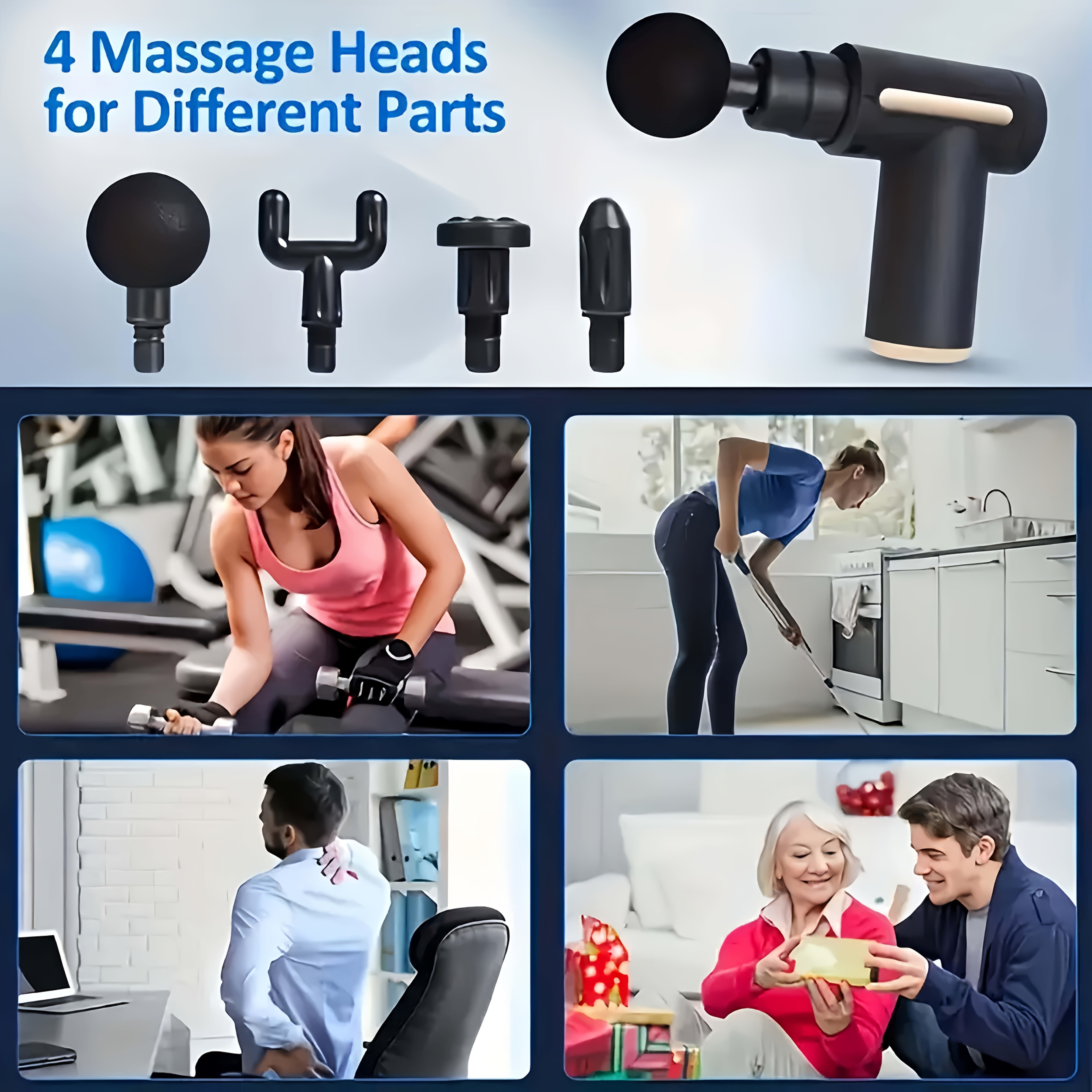 1pc Powerful Cordless Massage Gun with LED Display - Deep Tissue Muscle Relaxer, 4 Interchangeable Heads, 1200mAh Lithium Battery, Speed/Mode Settings, -C Fast, Durable & Portable for Home, Gym, Travel - Ideal for Back, Neck, Leg, Arm - Ideal Gift