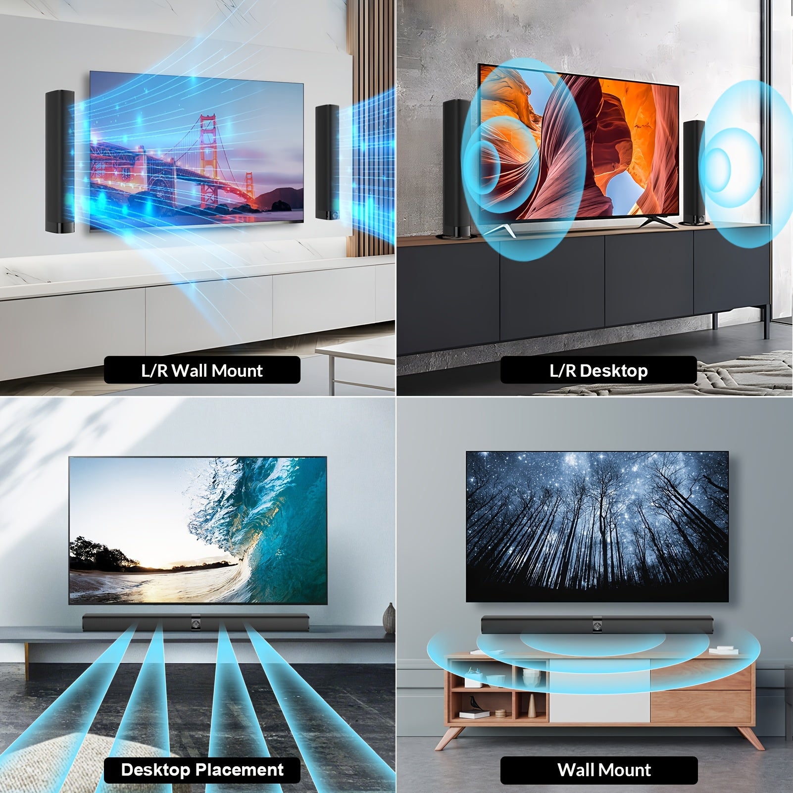 Sound Bars For TV, Smart TV SoundBar Wireless Speaker, Wired & Wireless Sound Bar, ARC/Optical/AUX Connection, Separable Soundbars 32 Inch, With Infrared Remote Control