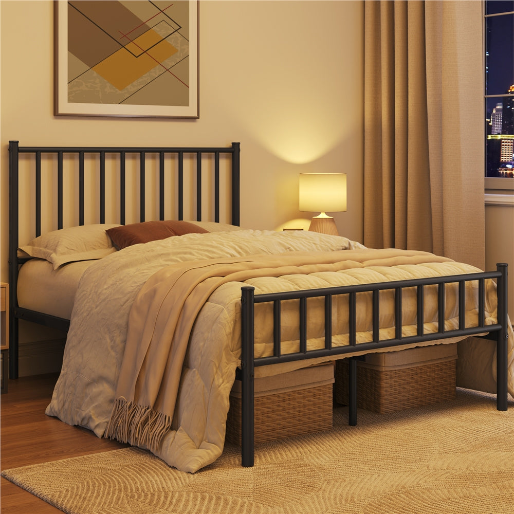 Metal Platform Bed Frame Vertical Bar Headboard Minimalist Farmhouse Metal Bed Foundation with Underbed Storage Twin Full Queen Size for Guest Room Loft Condo Apartment Bedroom Canada