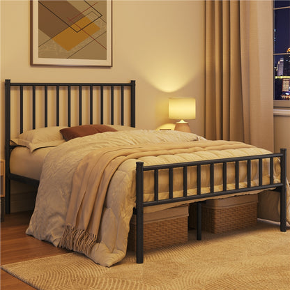 Metal Platform Bed Frame Vertical Bar Headboard Minimalist Farmhouse Metal Bed Foundation with Underbed Storage Twin Full Queen Size for Guest Room Loft Condo Apartment Bedroom Canada