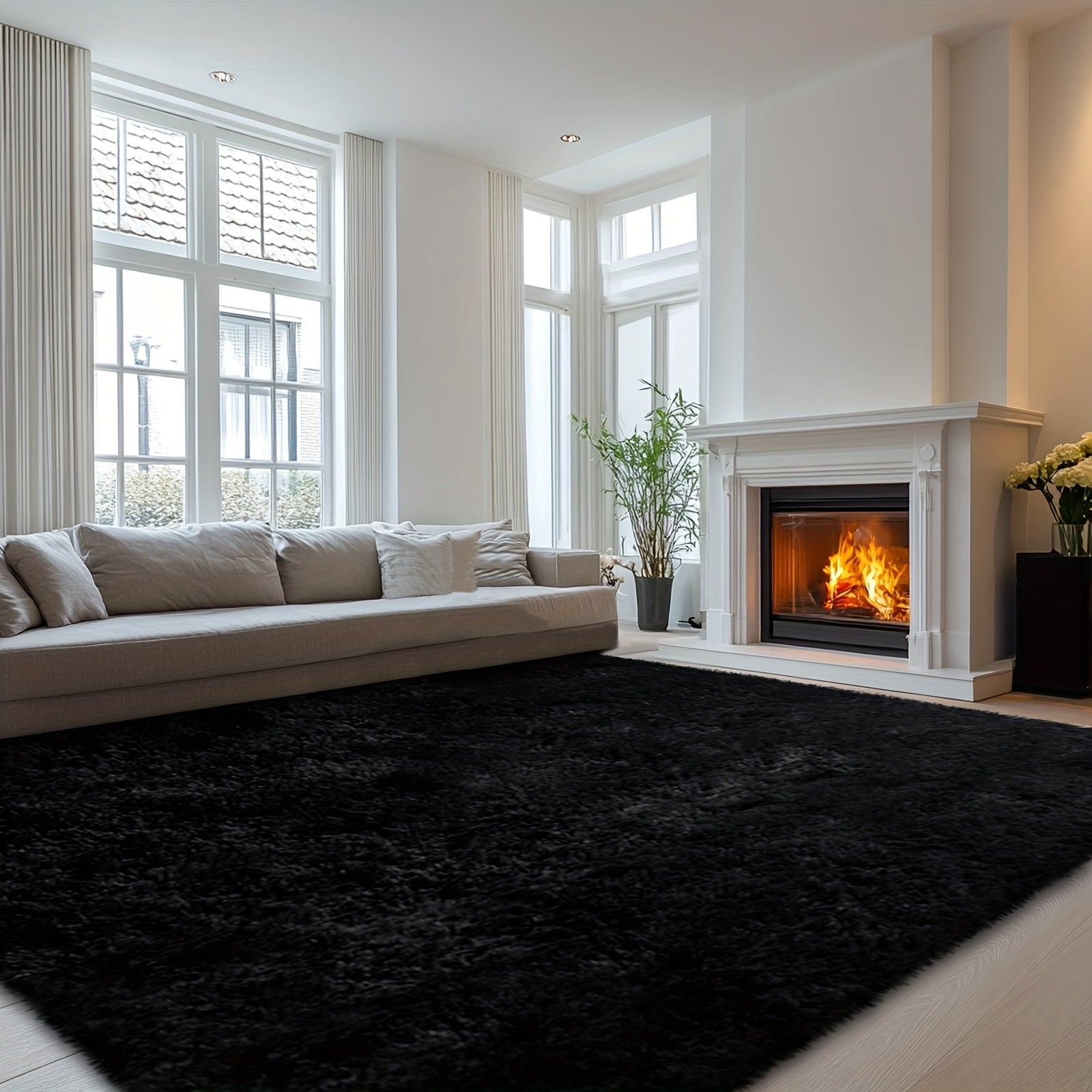 Fluffy Soft Area Rug – Luxury Non-Slip Indoor Carpet for Living Room, Bedroom & Home Decoration, Ultra-Plush Floor Rug, 7 Colours & 5 Sizes, Tie-Dye Black White Navy Blue Grey