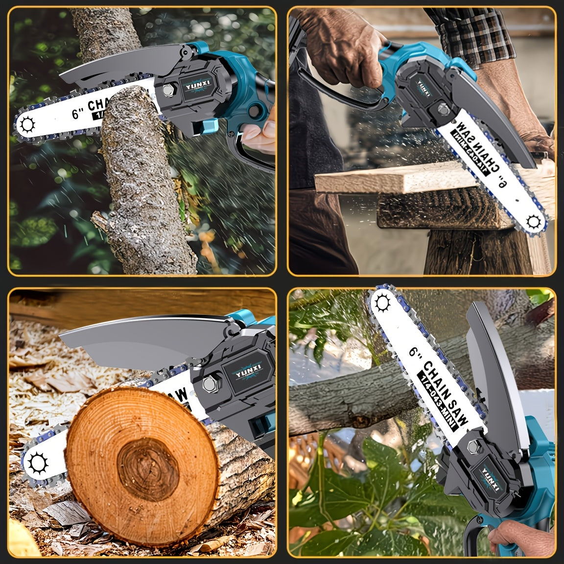 Auto-Tension 6-Inch Cordless Chainsaw with Auto Oiler & Battery Charger – Handheld Electric Mini Chainsaw for Branch Trimming Yard Garden Home, Gift for Men Fathers Husbands, 1-2 Battery Options