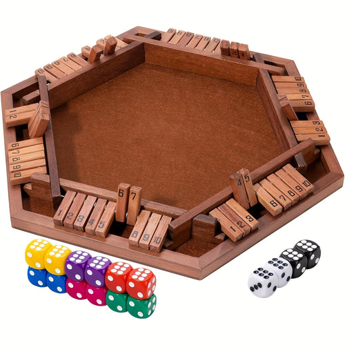Wooden Shut the Box Dice Game for 6-8 Players with 16 Dice – Party Board Game for Home, Bar & Holiday Gatherings