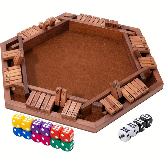 Wooden Closed Box Game for 6-8 People with 16 Dice - Board Game for Parties, Social Gatherings And Holidays - Brown - Games And Entertainment for Home, Bar And Business Use - A Perfect Gift Choice!