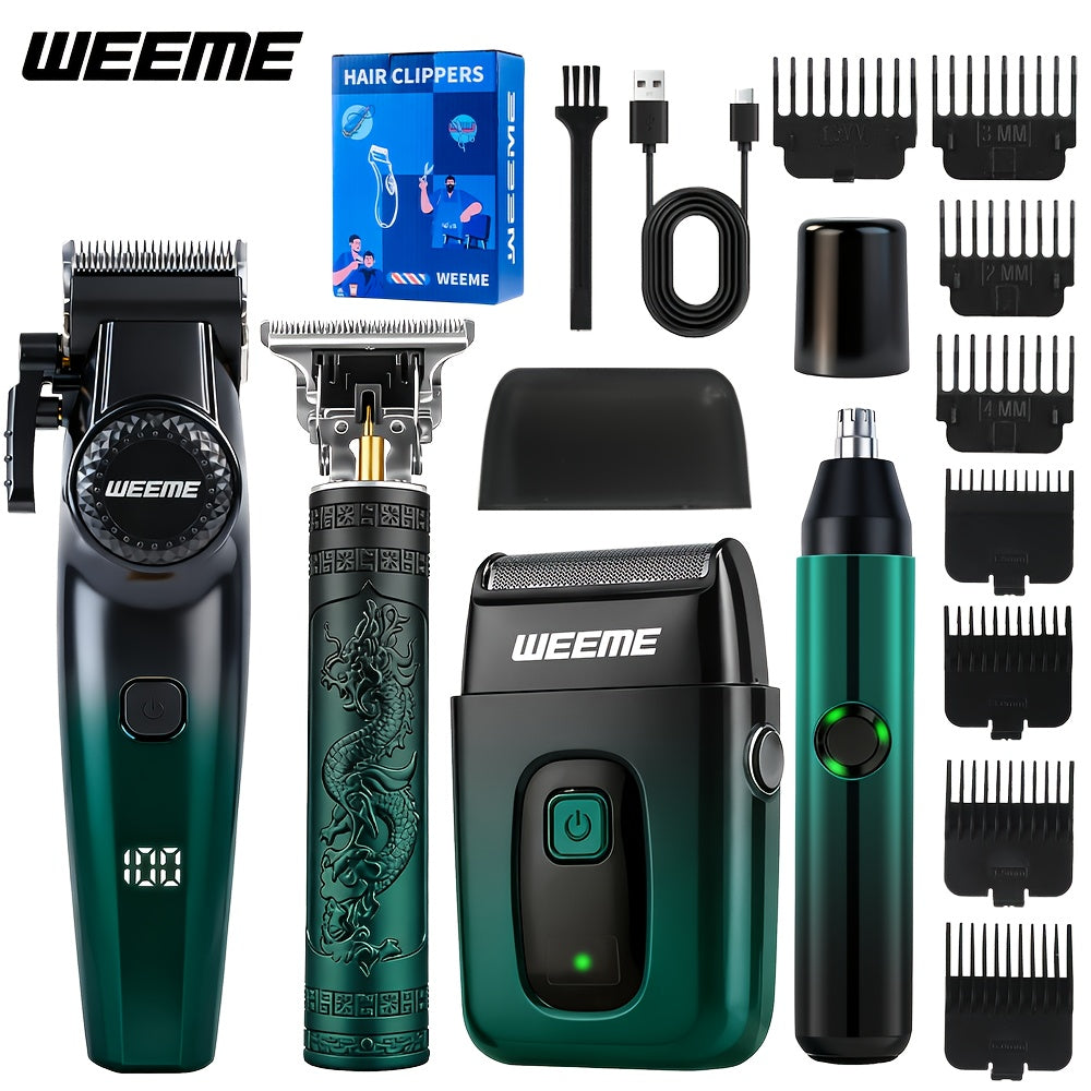 4-in-1 Hair Clipper Kit for Men – WEEME Cordless Trimmer & Electric Shaver Set, Nose Body Bald Head Grooming, LED Display, Precision Cutting, USB Rechargeable, Home & Barber Use | Canada