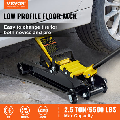 2.5 Ton Low Profile Floor Jack Heavy Duty Steel with Single Piston Hydraulic Pump, 3.35"-14.96" Lift Range, Fits Cars Trucks SUVs – VEVOR