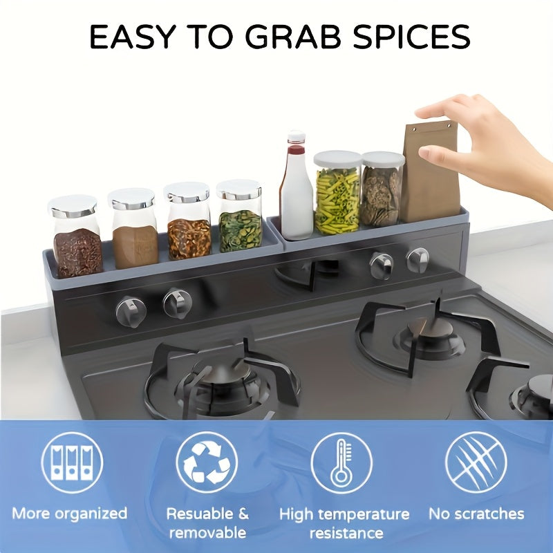 Stove Top Organizer Rack with Suction Cups Heat-Resistant Silicone Cooktop Shelf 450°F BPA-Free Dishwasher Safe for Kitchen Counter Restaurant Home