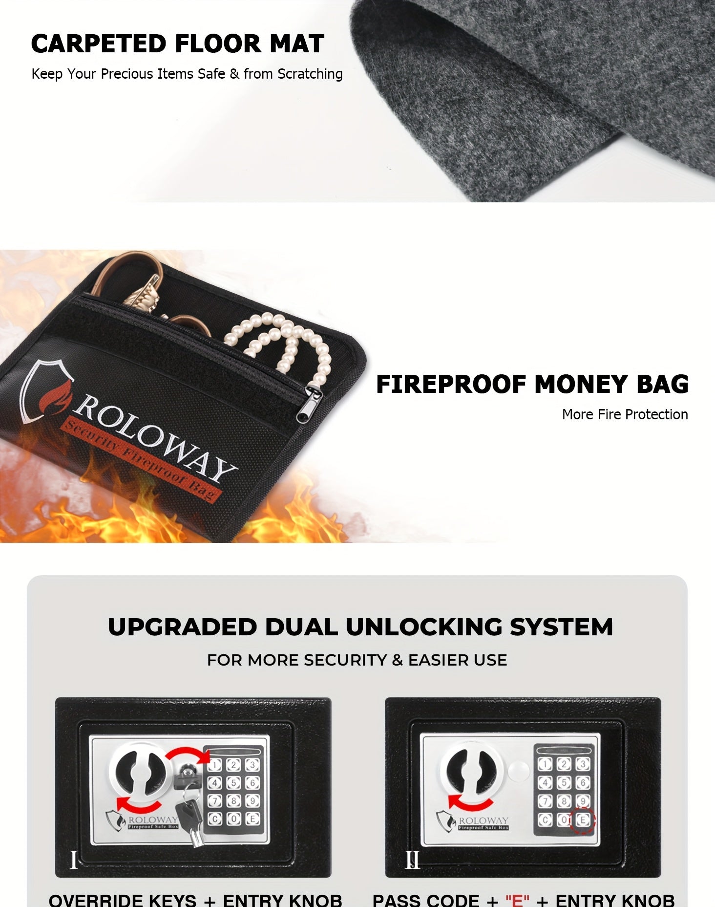 Steel Money Safe Box For Home With Fireproof Money Bag For Cash Safe Hidden, Security Safe Box For Money Safe With Keys, Lock Box Fireproof Safe With Keypad 0.23 Cubic Valentine'S Day