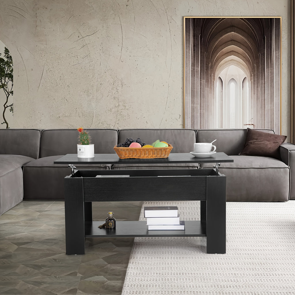 Coffee Table, Lift Top Coffee Table with Large Hidden Storage Shelf, Lift Tabletop Dining Table for Living Room, Home Small Space