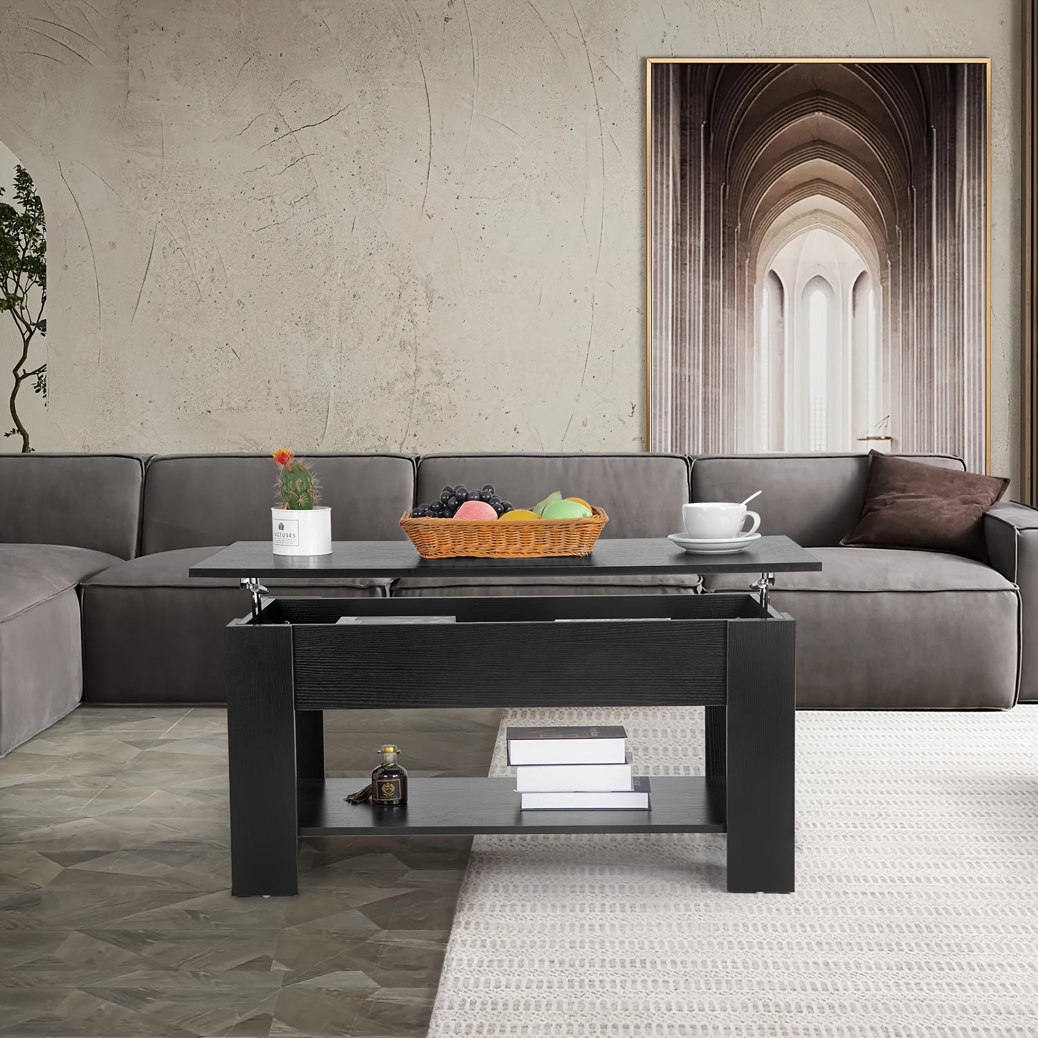 Coffee Table, Lift Top Coffee Table with Large Hidden Storage Shelf, Lift Tabletop Dining Table for Living Room, Home Small Space