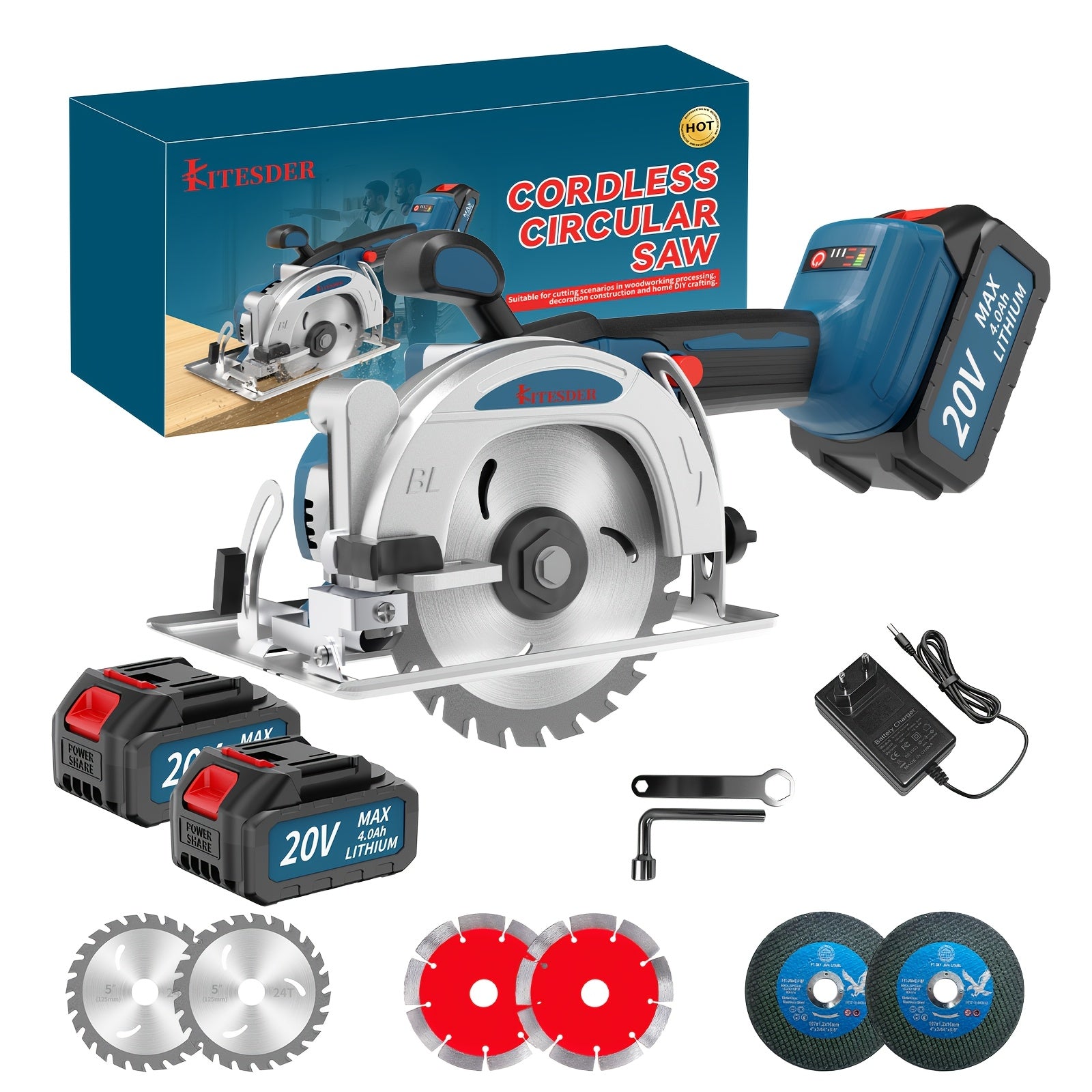 20V Cordless Circular Saw Kit 4-1/2" – 6900RPM with 6 Saw Blades, Metal Auxiliary Handle & Battery – Cuts Wood, Metal, Plastic, Drywall & Tile – Power Saw for DIY & Renovation