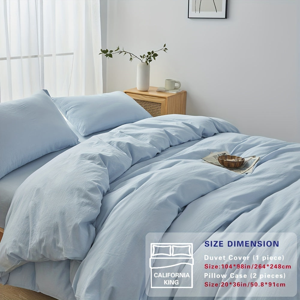 100% Washed Cotton Duvet Cover Set – Breathable, Durable & Ultra-Soft Comfy Bedding Set for All Seasons, Multiple Sizes & Colours