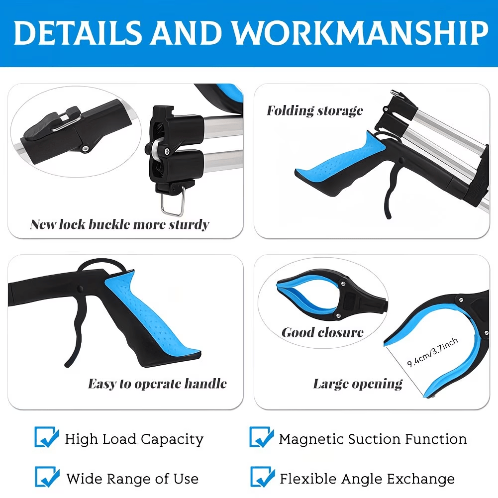 [Father'S Day]Extra Long 43-Inch Heavy-Duty Magnetic Tip Heavy Duty Telescopic Pole with Ergonomic Non-Slip Handle & Folding Mechanism - Lightweight Aluminum Long Reach Grabber for Elderly, Disabled, Commercial/Residential Use - Heavy-Duty Extended Arm wi