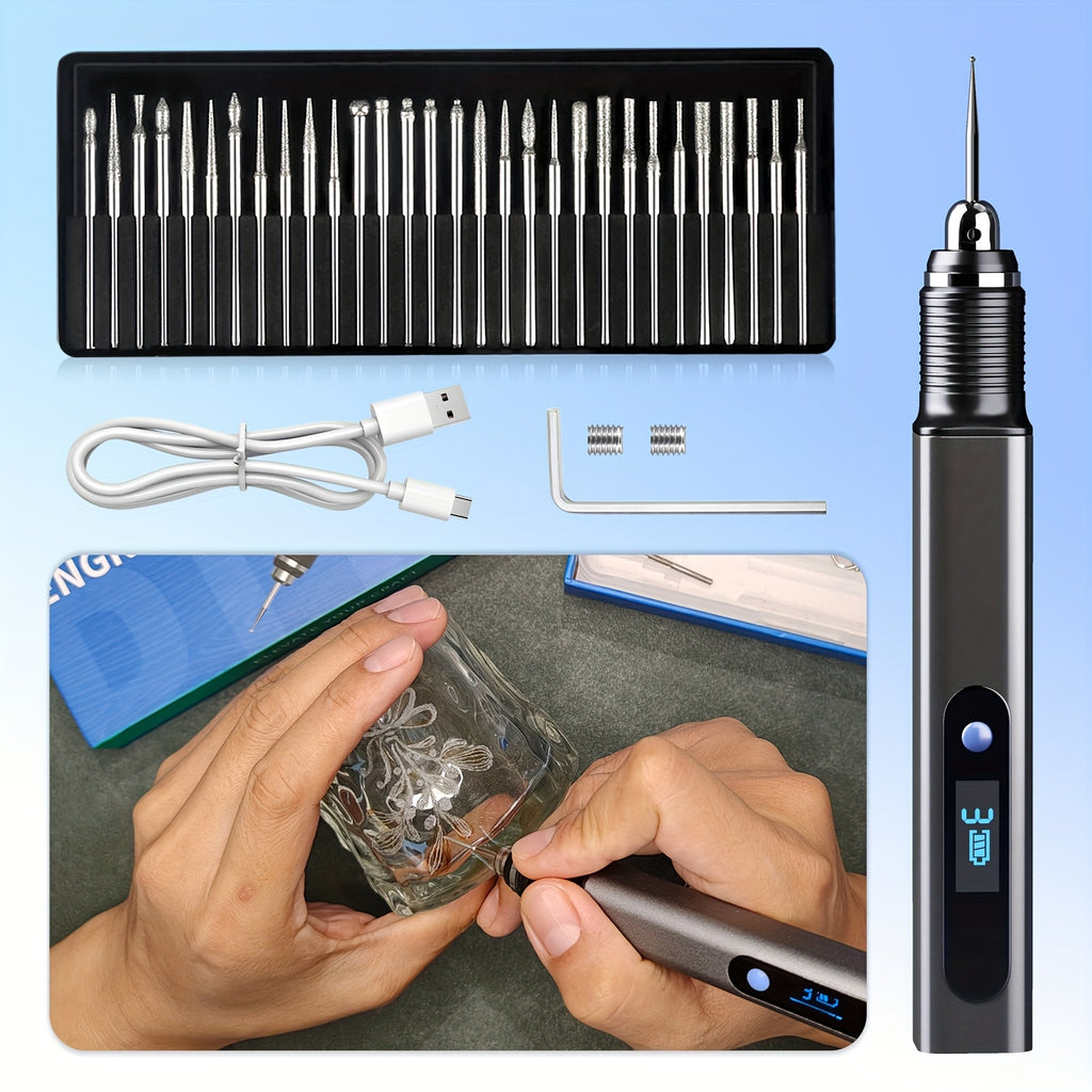 Electric Engraving Pen with 30 Drill Bits, USB Rechargeable Engraving Pen, Professional Mini Engraving Machine Portable Tool The Perfect Gift for Mother'S Day