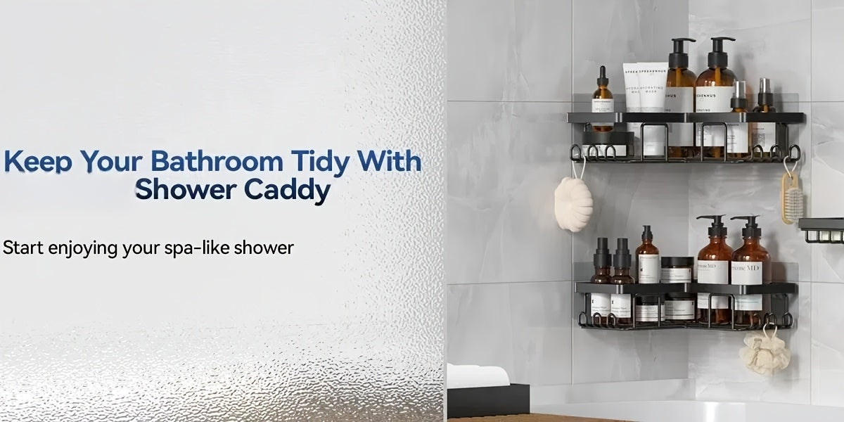 Shower Caddy 3-Pack Wall Mounted Corner Shower Organizer with Soap Holder & 8 Hooks - No Drilling Bathroom Shelf for Shampoo, Conditioner & Kitchen Countertop Storage