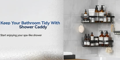 Shower Caddy 3-Pack Wall Mounted Corner Shower Organizer with Soap Holder & 8 Hooks - No Drilling Bathroom Shelf for Shampoo, Conditioner & Kitchen Countertop Storage