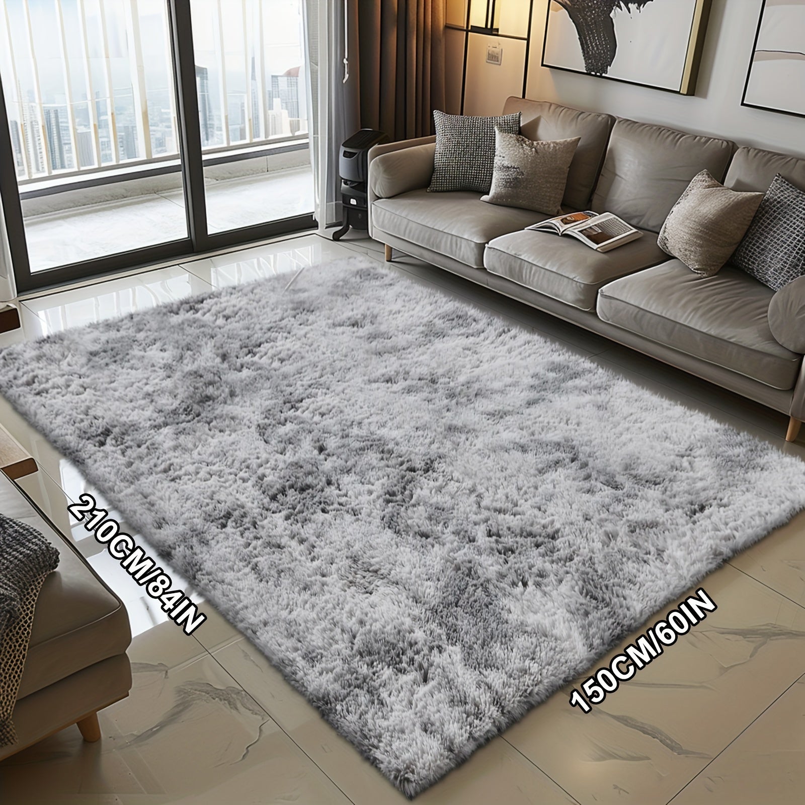 Fluffy Soft Area Rug – Luxury Non-Slip Indoor Carpet for Living Room, Bedroom & Home Decoration, Ultra-Plush Floor Rug, 7 Colours & 5 Sizes, Tie-Dye Black White Navy Blue Grey