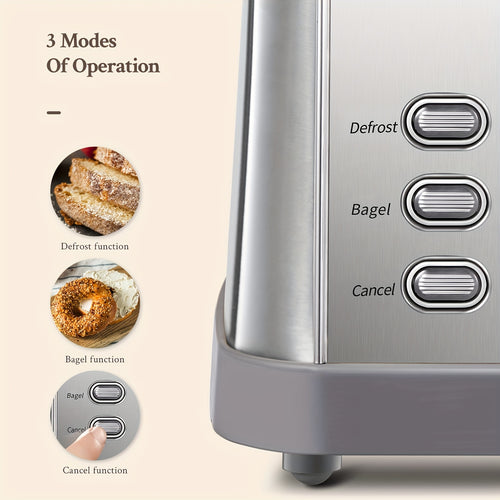 4-Slice Toaster with Warming Rack & High Lift Lever – Stainless Steel, Extra Wide Slots, 7 Shade Settings, Bagel & Muffin Function, Removable Crumb Tray, Silver | Canada
