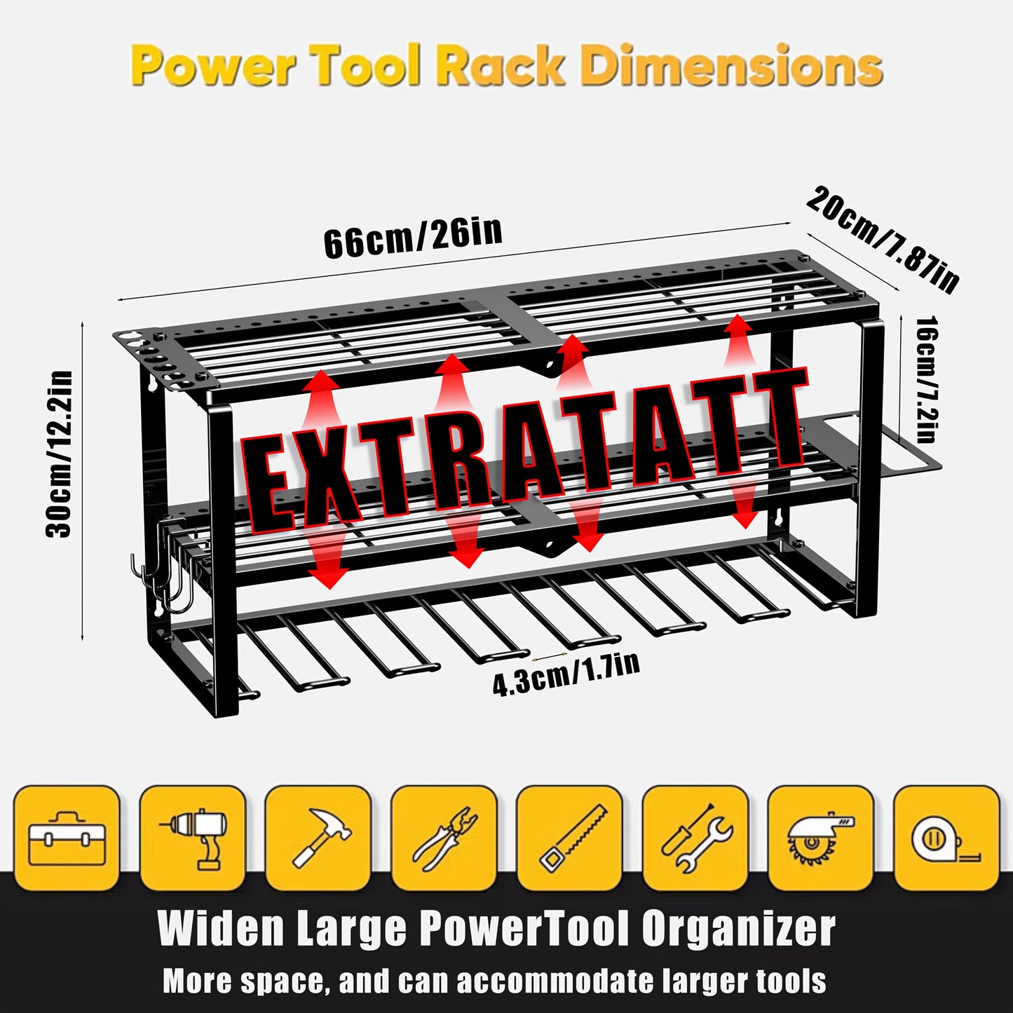 Multi-Layer Garage Tool Storage Rack Wall Mounted with Drill Holder Screw Rack Pliers Rack Hammer Rack – Power Tool Organizer for Workshop Shed, Multiple Size Options, Great Gift for Men