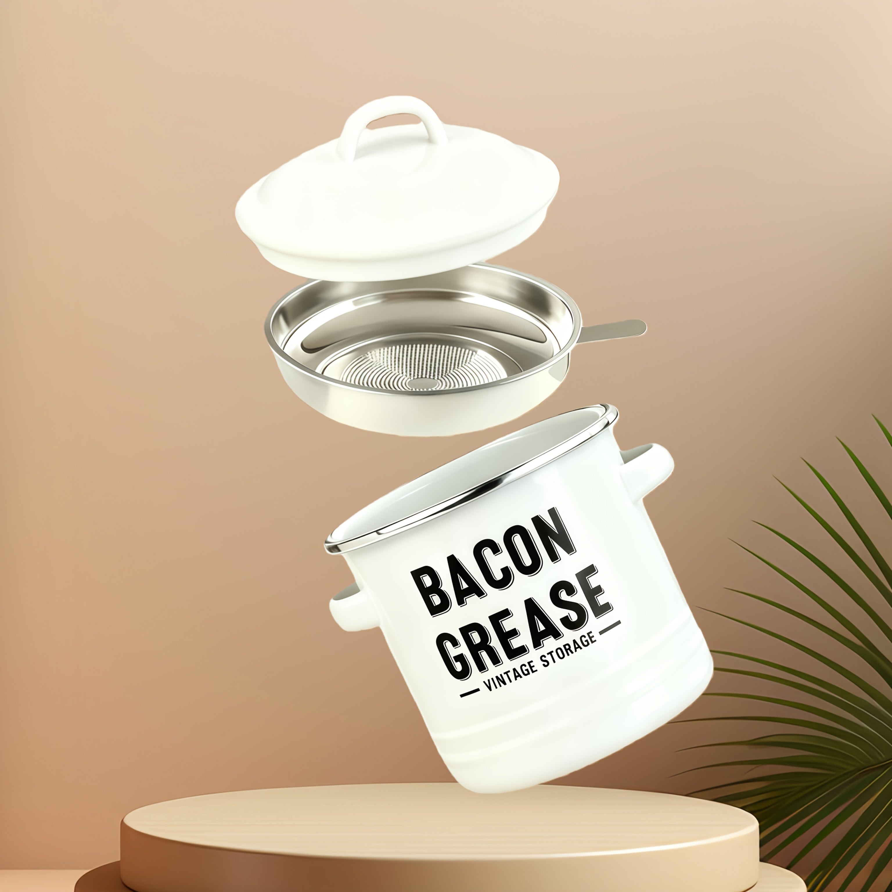 Grease Container with Strainer 46oz Cooking Oil Storage Jar with Lid, Scraper & Filter Mesh – Farmhouse Kitchen Bacon Fat Keeper, Large Grease Pot for Home Cooking, Gift for Moms & Food Lovers Canada