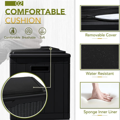 Outdoor Deck Box with Cushion 100 Gallon Lockable Waterproof UV-Resistant – GUNJI Large Resin Storage Bench for Patio, Garden Tools & Pool Supplies, Outdoor Storage Cabinet Canada, Black