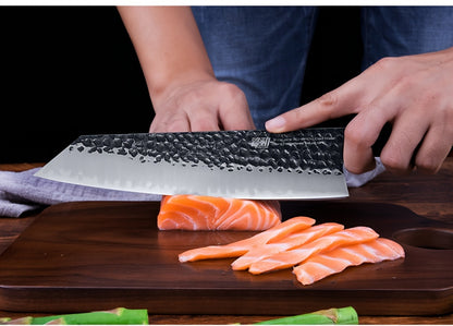 9-Inch Kiritsuke Chef Knife Japanese Hand-Forged, 9Cr18MoV Triple-Layered Steel Professional Kitchen Knife, Ergonomic Solid Wood Handle, Cuts Meat Vegetables Sushi Seafood, Comes with Gift Box
