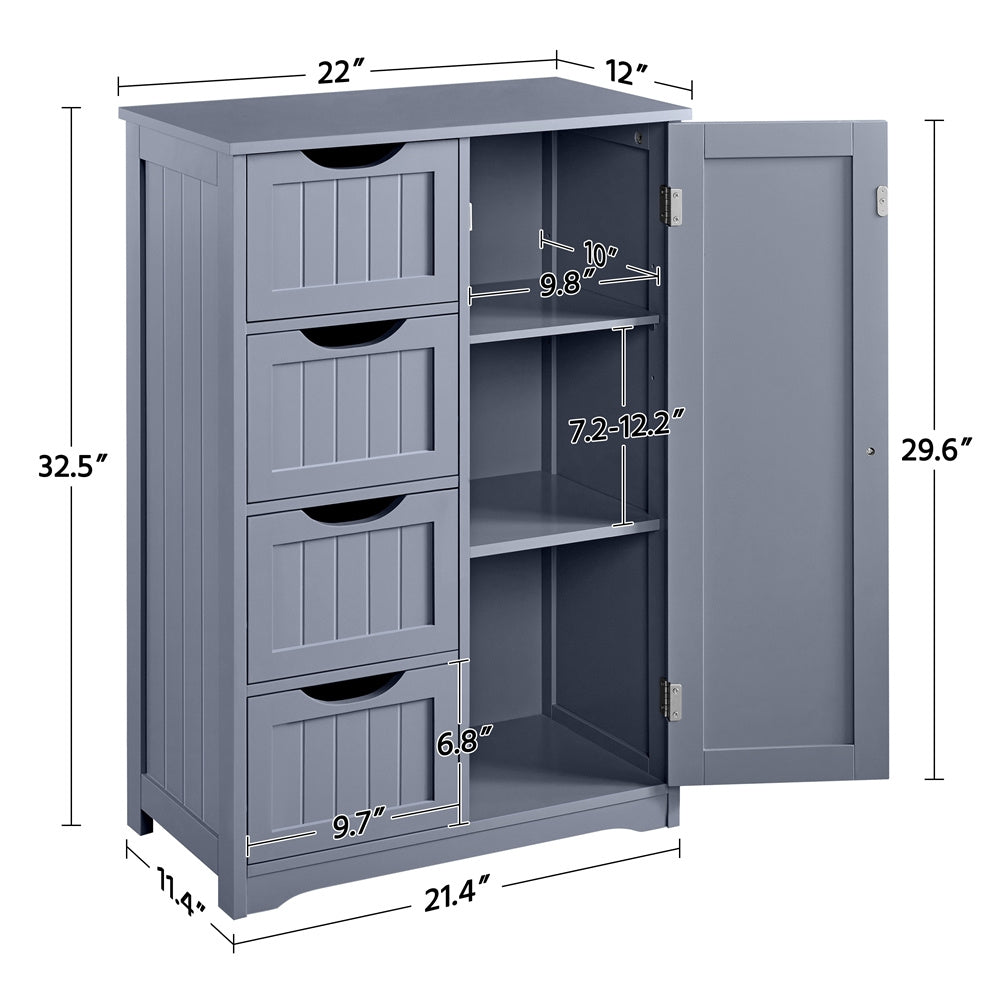 Freestanding Wooden Bathroom Cabinet with 4 Drawers & Cupboard, Modern Storage Organizer for Kitchen Living Room Entryway, Multi-Tier Freestanding Furniture for Home, White Gray, Canada