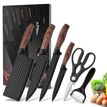 BieZumn 7-Piece High-Performance Kitchen Knife Set – Forged Chef, Bone Cleaver, Fish, Butcher Knives & Ultra-Sharp Kitchen Scissors for Home Cooking & Restaurants