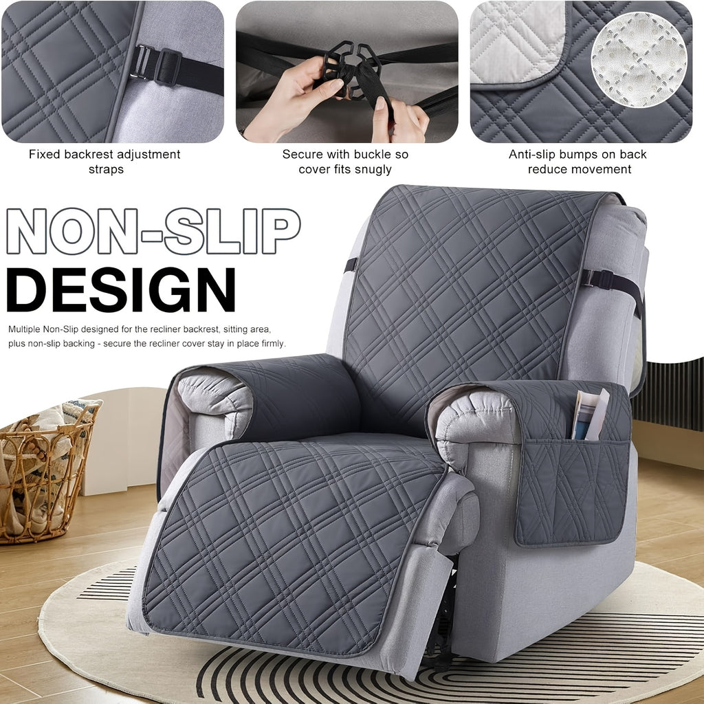 1pc High Quality Recliner Cover Sofa Cover, Quilted Sofa Recliner Cover with Pockets And Elastic Straps, Pet Scratch-Resistant Sofa Pad, Housse De Fauteuil Inclinable, Washable Furniture Protective Cover, Easy to Install, Mother's Day Home Decor.