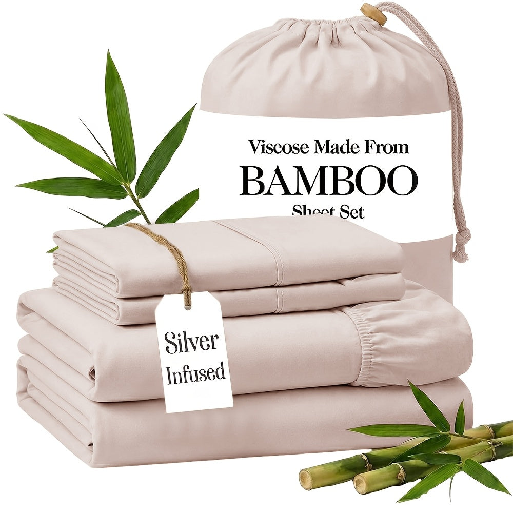 Silver Infused Bamboo Sheet Set 3/4pcs – Ultra-Soft Cooling Bed Sheets with 17" Deep Pockets, Antibacterial Wrinkle-Free Viscose Bedding for Hot Sleepers, Fitted Sheet, Flat Sheet & Pillowcases, Twin Full Queen King, 7 Colours