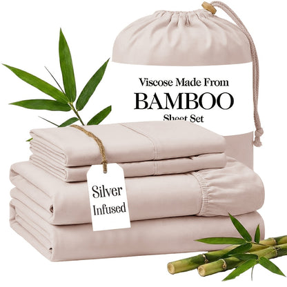 Silver Infused Bamboo Sheet Set 3/4pcs – Ultra-Soft Cooling Bed Sheets with 17" Deep Pockets, Antibacterial Wrinkle-Free Viscose Bedding for Hot Sleepers, Fitted Sheet, Flat Sheet & Pillowcases, Twin Full Queen King, 7 Colours